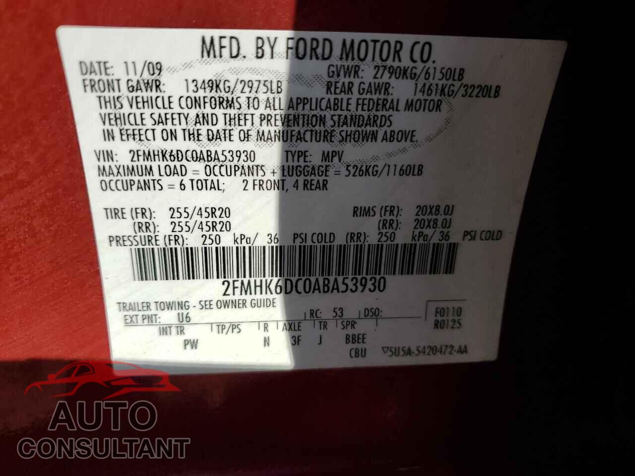 FORD FLEX 2010 - 2FMHK6DC0ABA53930