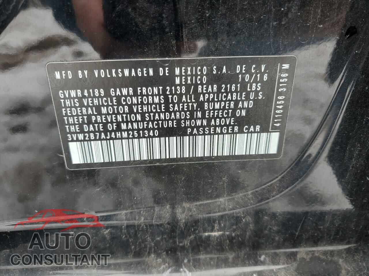 VOLKSWAGEN JETTA 2017 - 3VW2B7AJ4HM251340