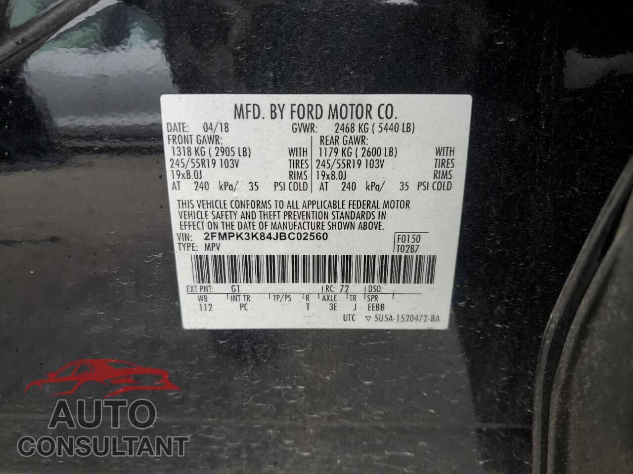 FORD EDGE 2018 - 2FMPK3K84JBC02560