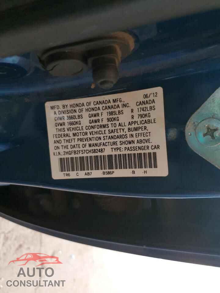 HONDA CIVIC 2012 - 2HGFB2F57CH582487