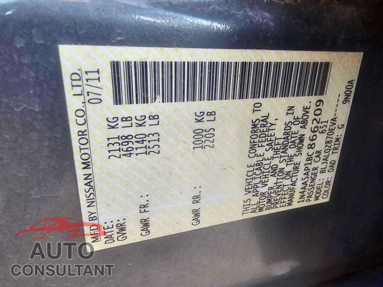 NISSAN MAXIMA 2011 - 1N4AA5AP1BC866209