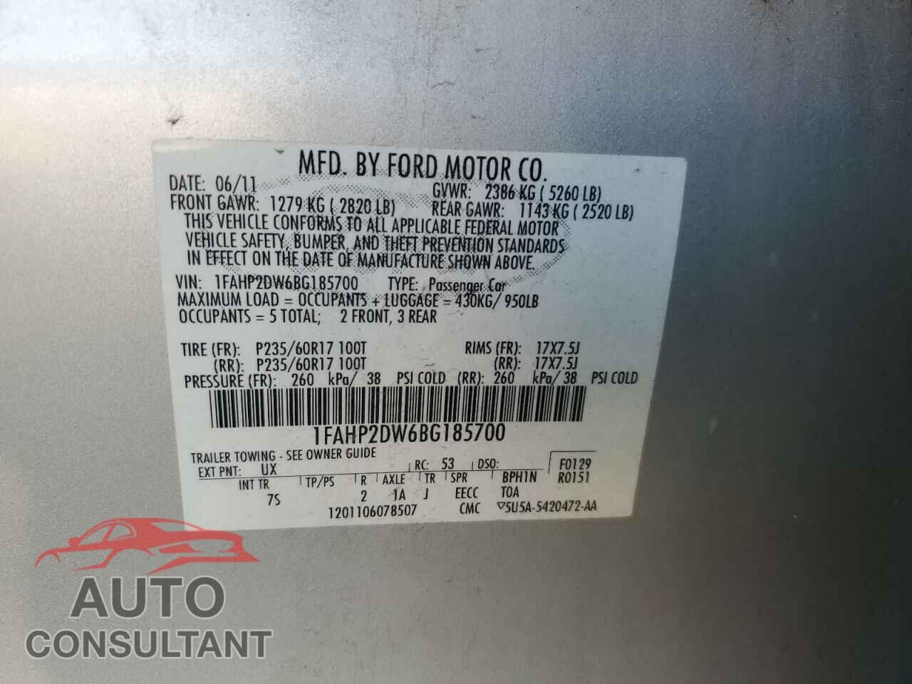 FORD TAURUS 2011 - 1FAHP2DW6BG185700
