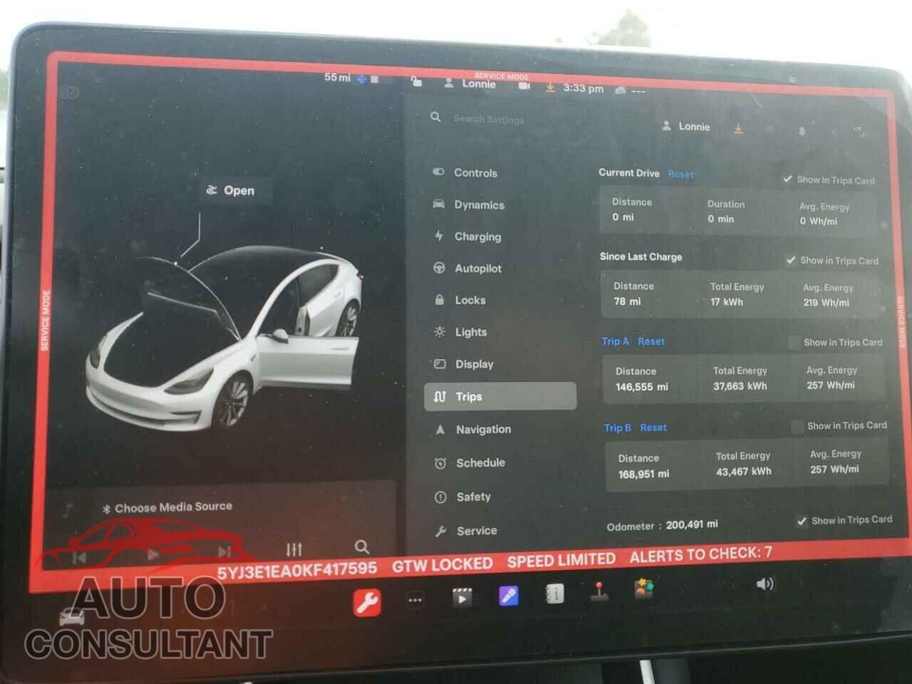 TESLA MODEL 3 2019 - 5YJ3E1EA0KF417595