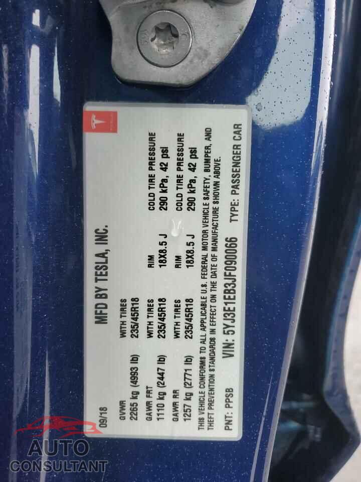 TESLA MODEL 3 2018 - 5YJ3E1EB3JF090066