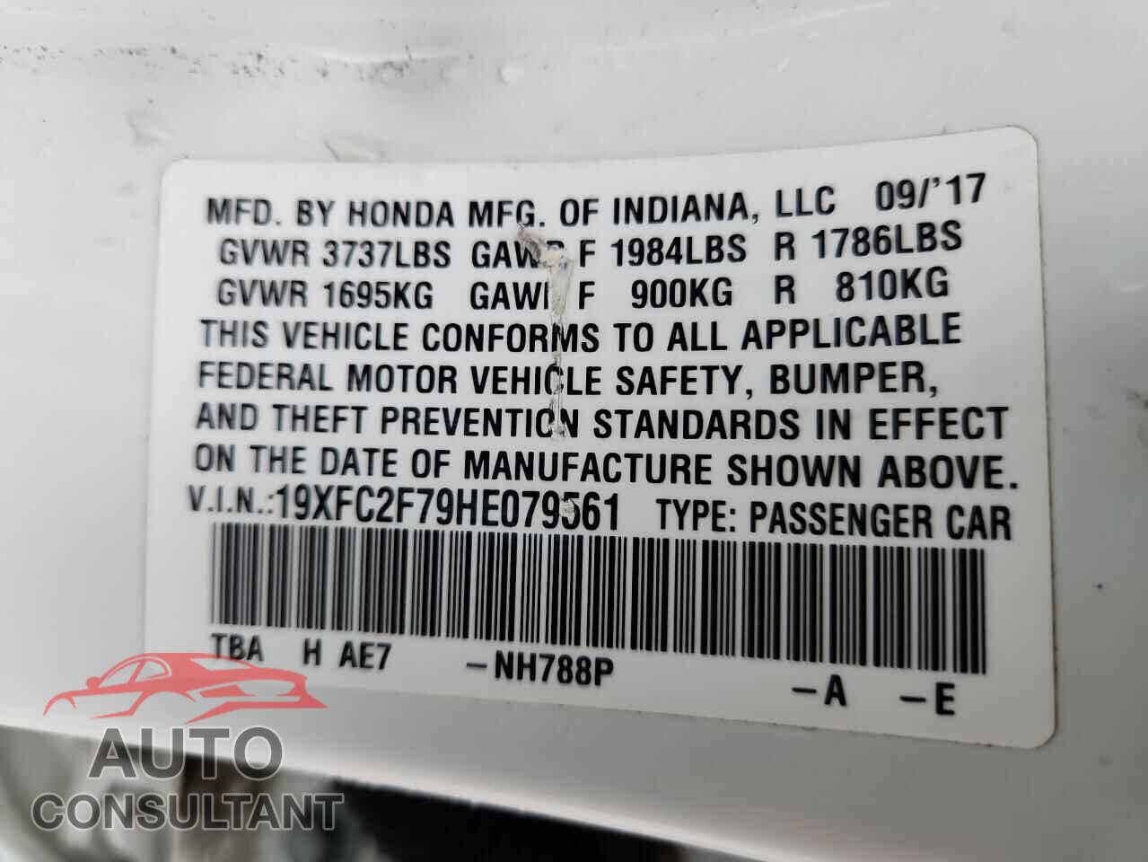 HONDA CIVIC 2017 - 19XFC2F79HE079561