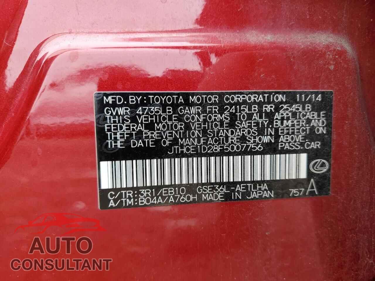 LEXUS IS 2015 - JTHCE1D28F5007756