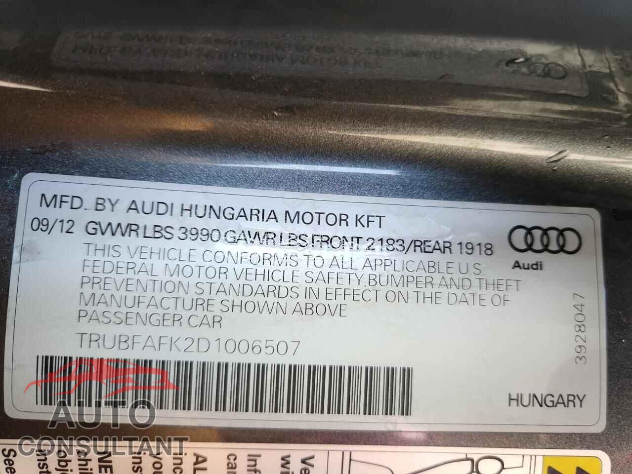 AUDI TT 2013 - TRUBFAFK2D1006507