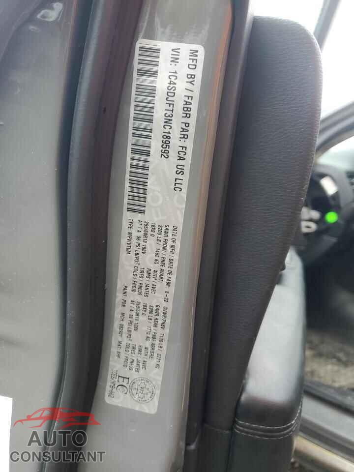 DODGE DURANGO 2022 - 1C4SDJFT3NC189592