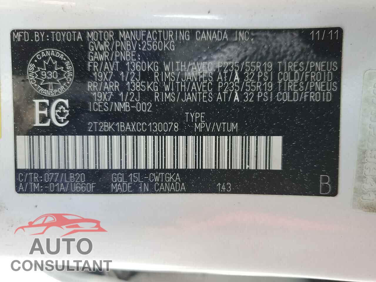 LEXUS RX350 2012 - 2T2BK1BAXCC130078