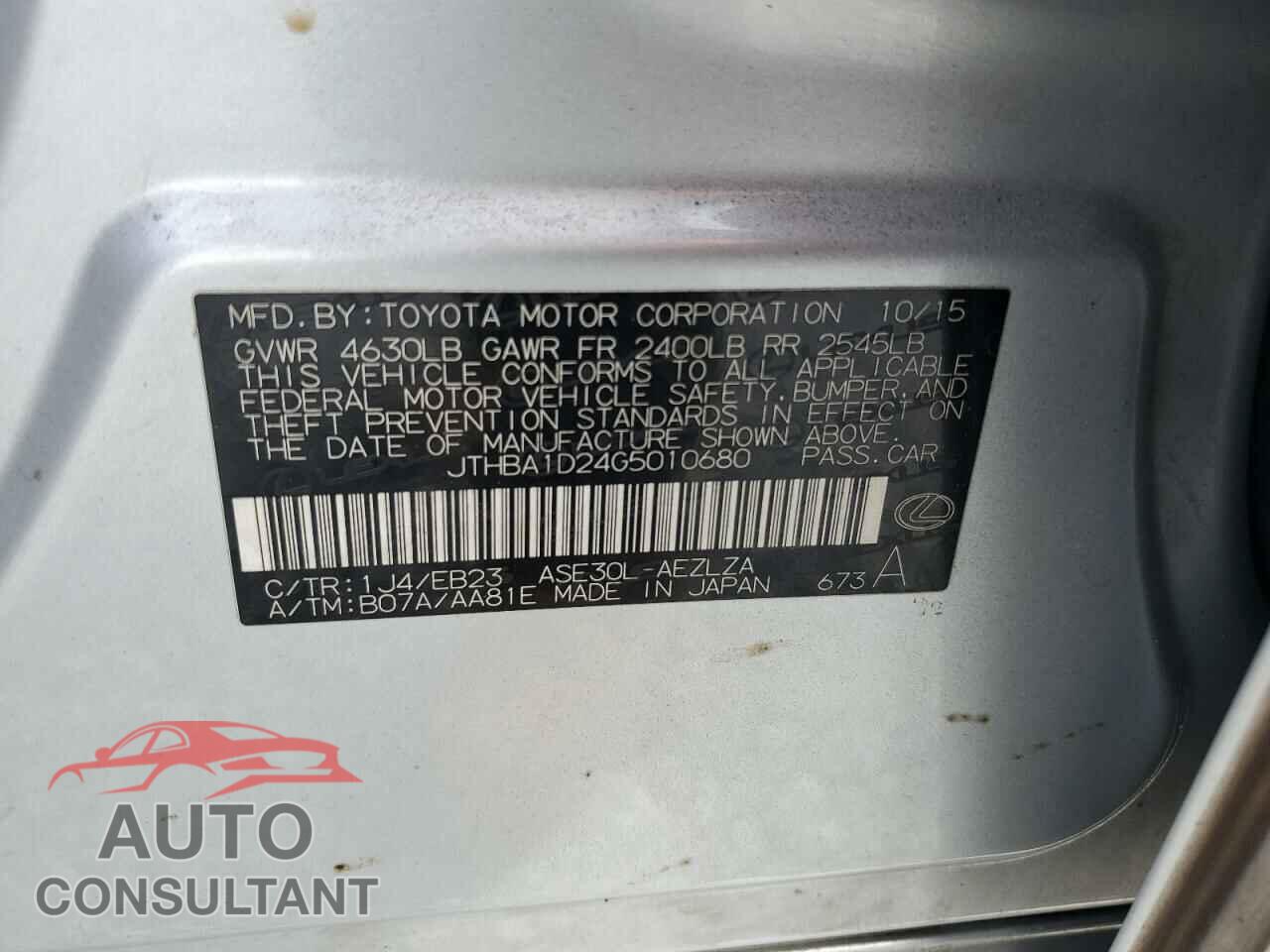 LEXUS IS 2016 - JTHBA1D24G5010680
