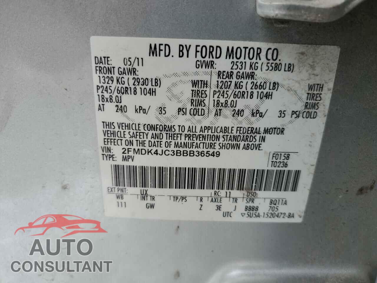 FORD EDGE 2011 - 2FMDK4JC3BBB36549