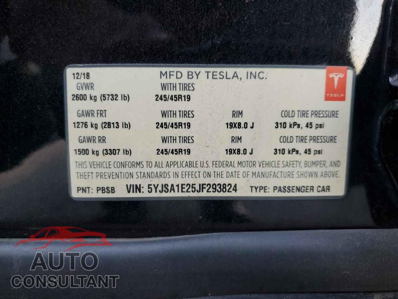 TESLA MODEL S 2018 - 5YJSA1E25JF293824