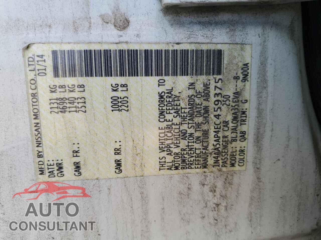 NISSAN MAXIMA 2014 - 1N4AA5AP4EC459375