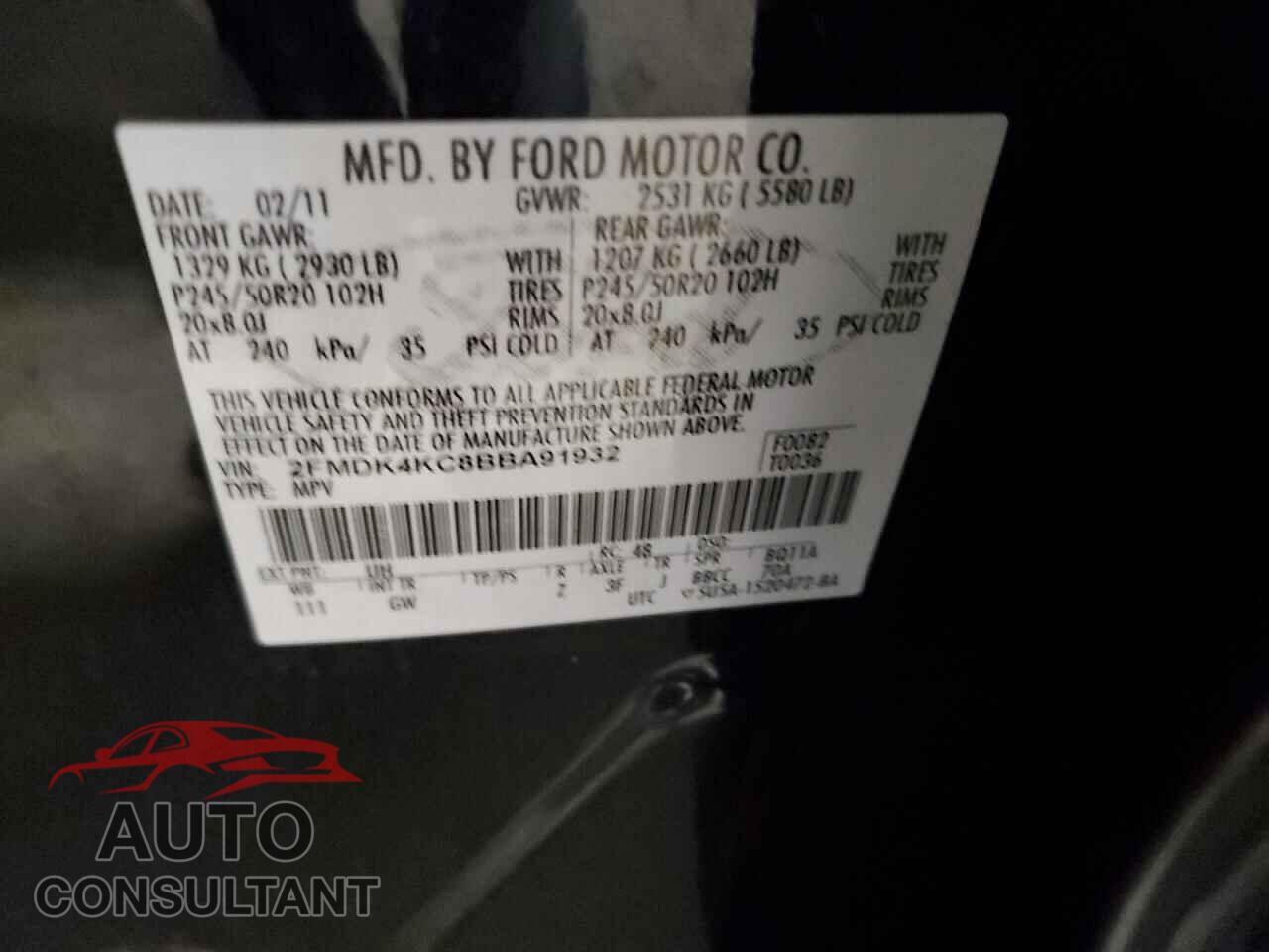 FORD EDGE 2011 - 2FMDK4KC8BBA91932