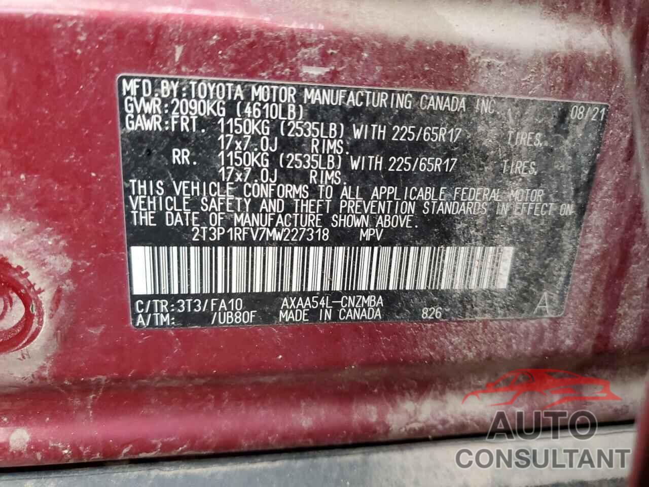 TOYOTA RAV4 2021 - 2T3P1RFV7MW227318