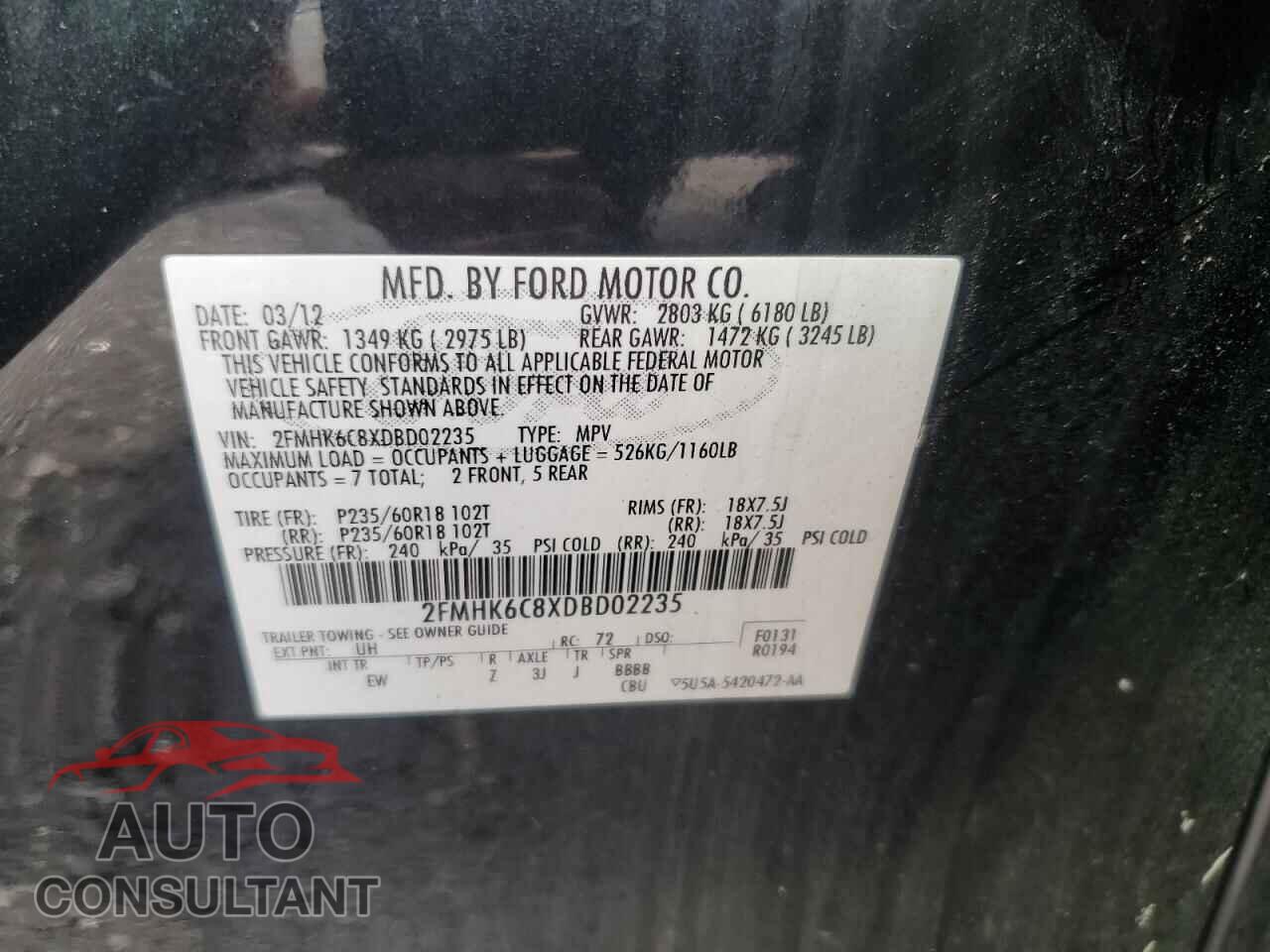 FORD FLEX 2013 - 2FMHK6C8XDBD02235