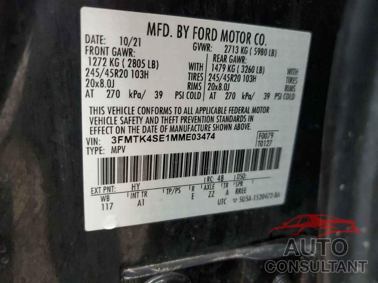 FORD MUSTANG 2021 - 3FMTK4SE1MME03474