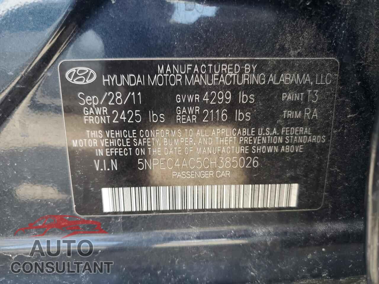 HYUNDAI SONATA 2012 - 5NPEC4AC5CH385026