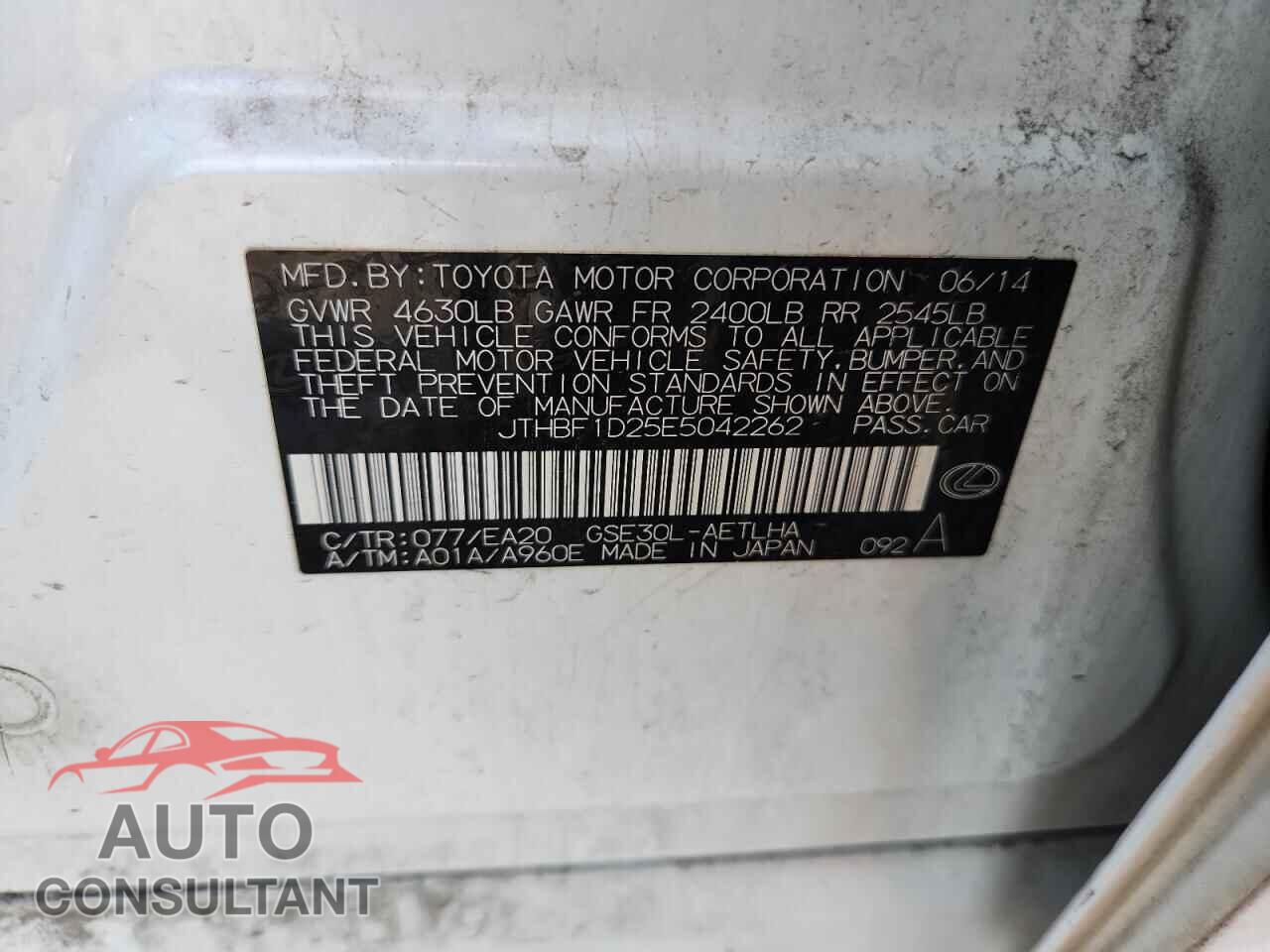 LEXUS IS 2014 - JTHBF1D25E5042262