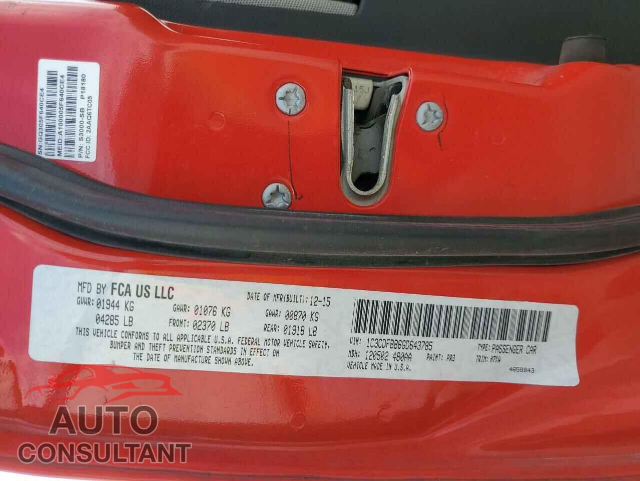 DODGE DART 2016 - 1C3CDFBB6GD643785