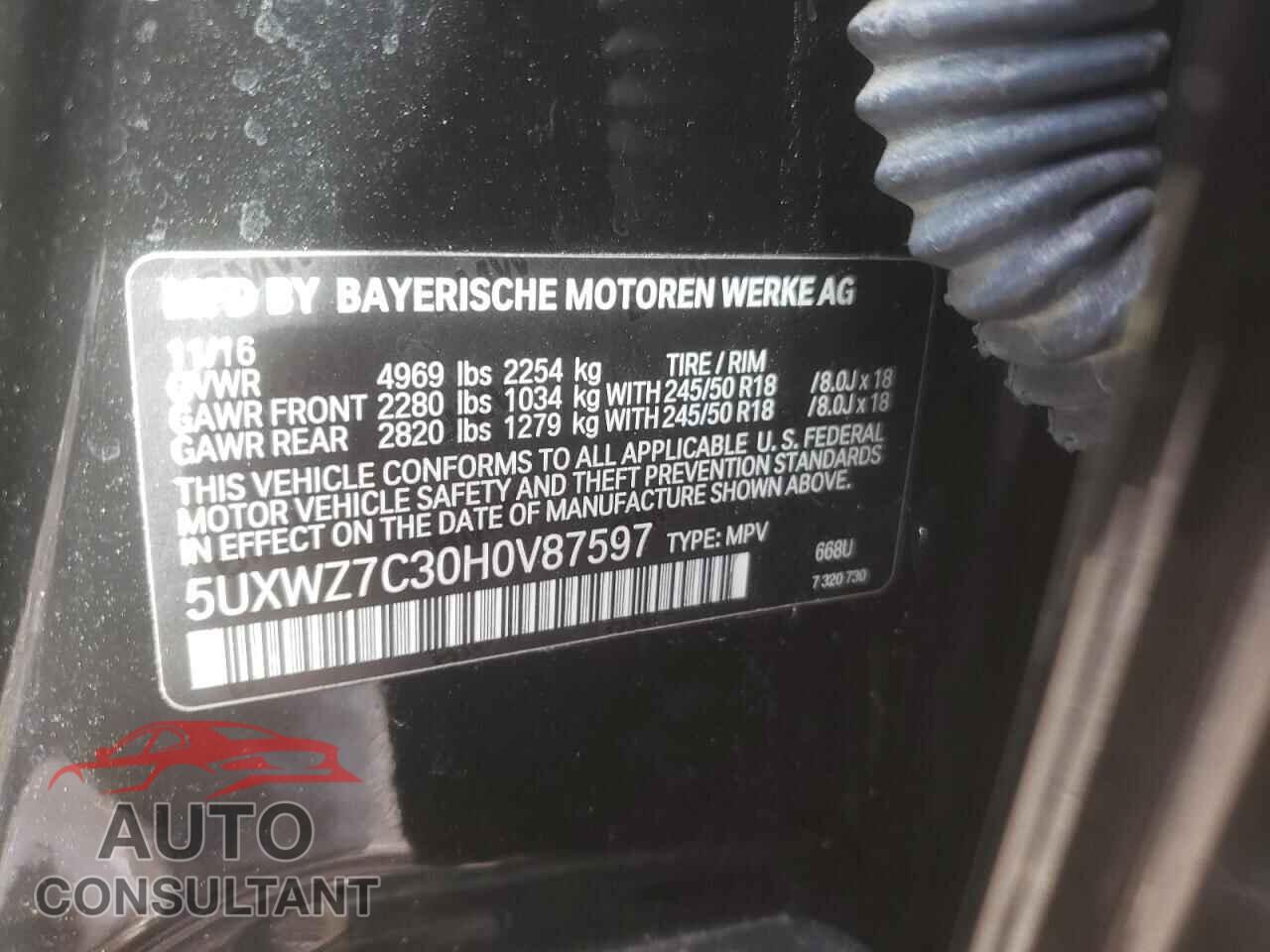 BMW X3 2017 - 5UXWZ7C30H0V87597