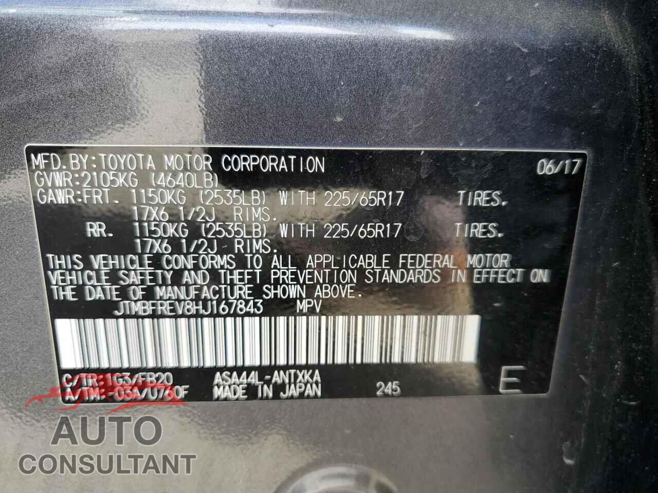 TOYOTA RAV4 2017 - JTMBFREV8HJ167843
