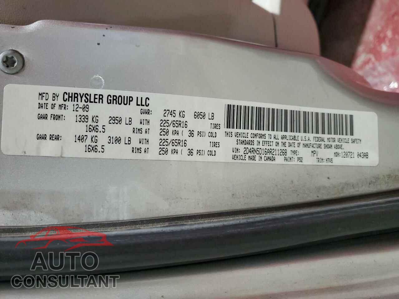 DODGE CARAVAN 2010 - 2D4RN5D16AR211268