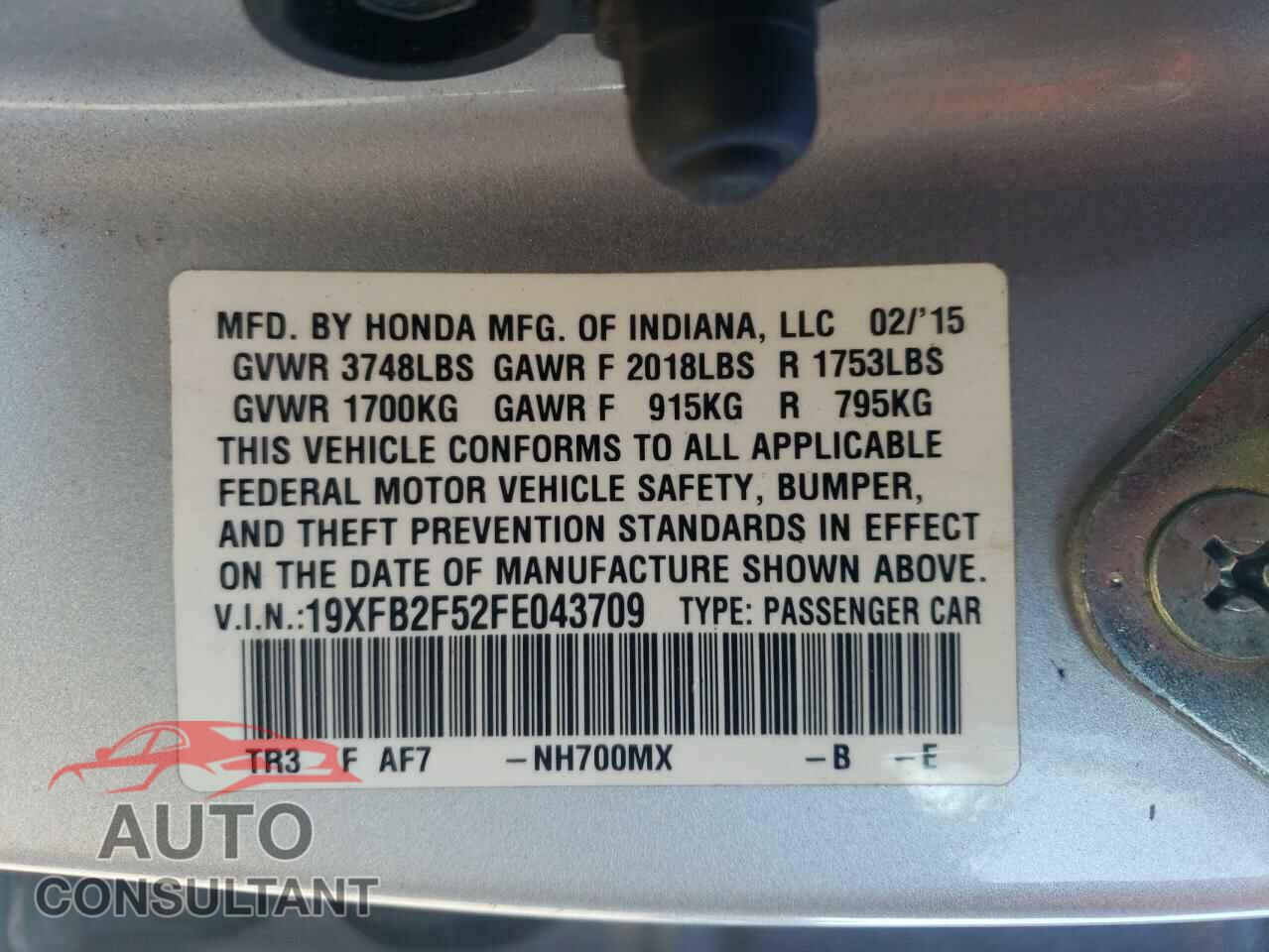 HONDA CIVIC 2015 - 19XFB2F52FE043709