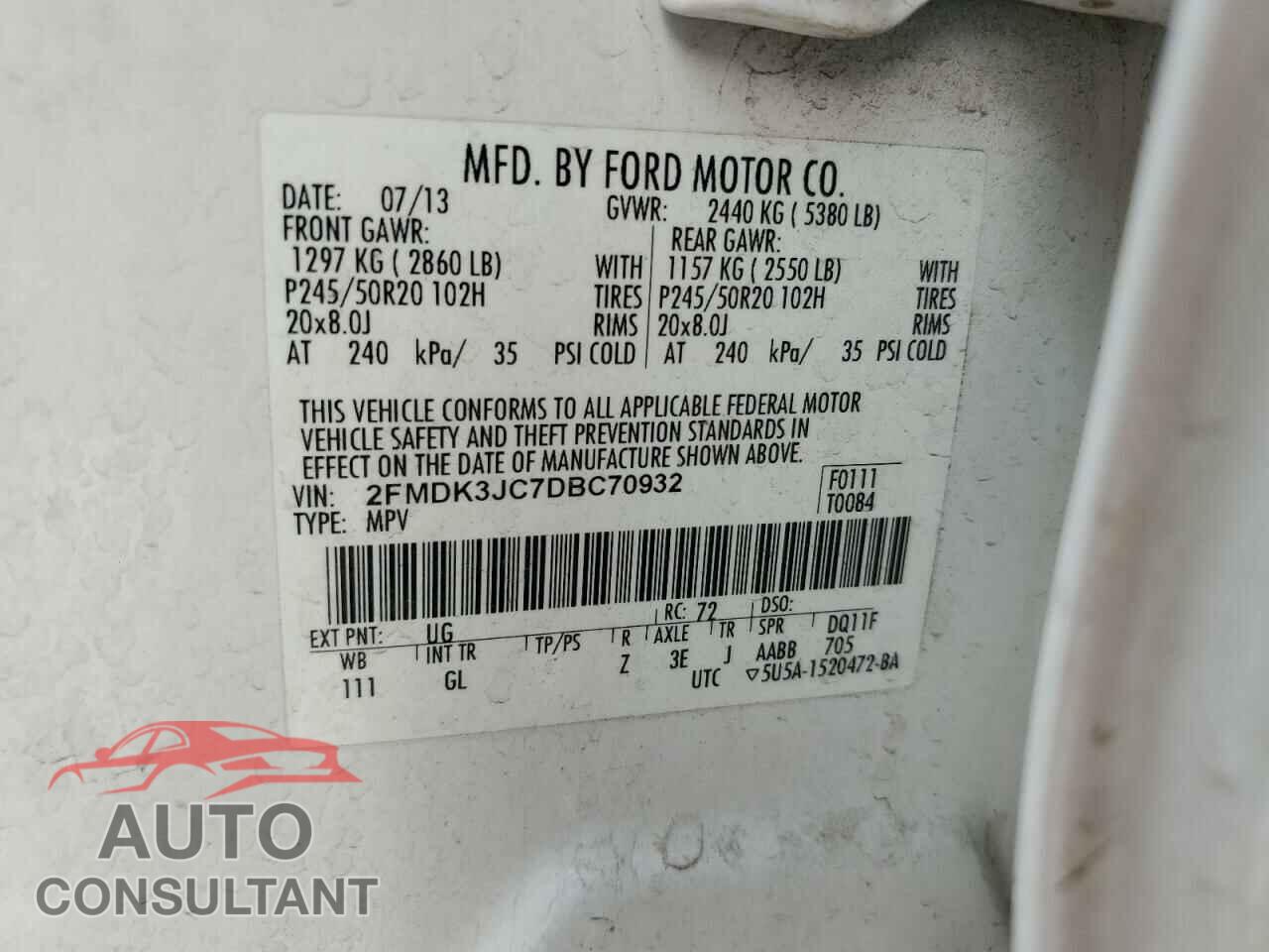 FORD EDGE 2013 - 2FMDK3JC7DBC70932