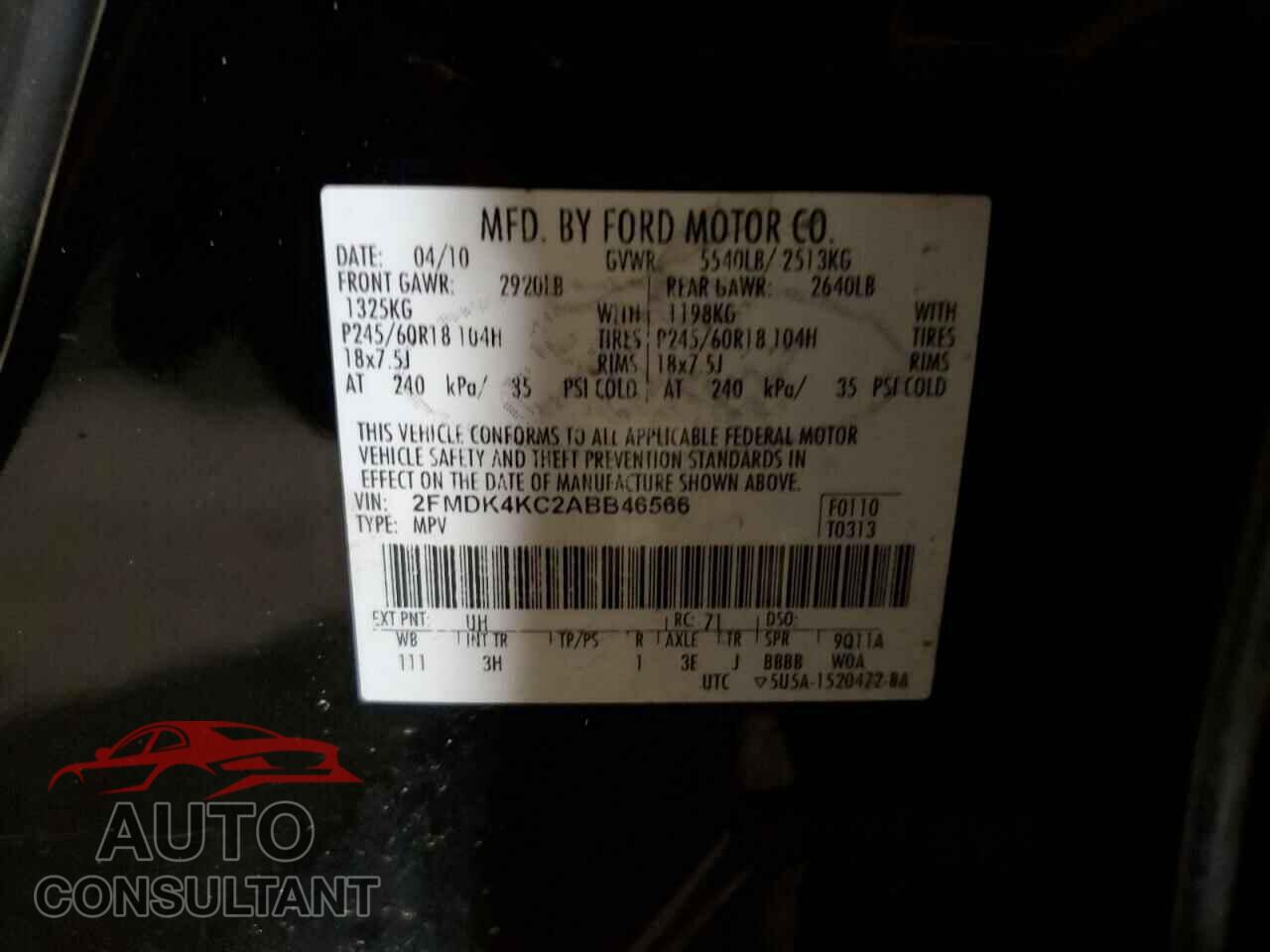 FORD EDGE 2010 - 2FMDK4KC2ABB46566