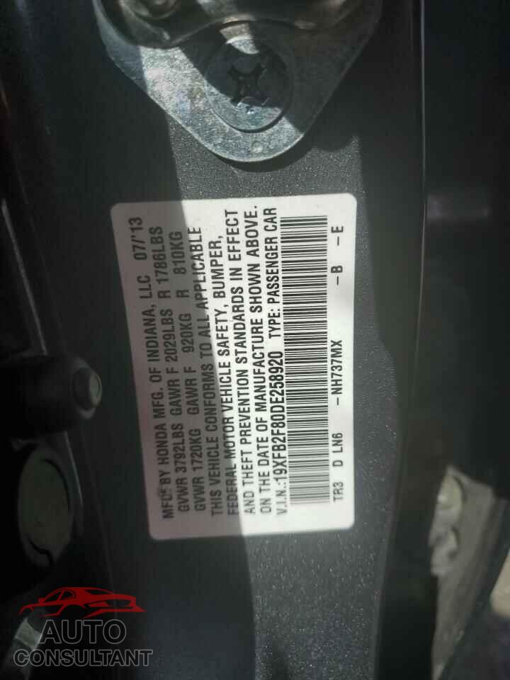HONDA CIVIC 2013 - 19XFB2F80DE258920