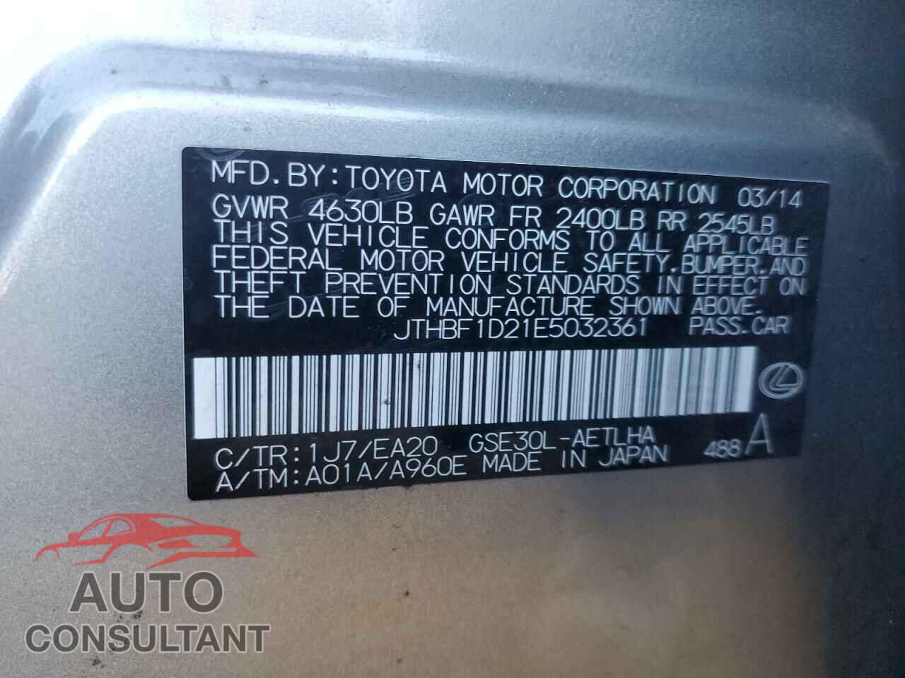 LEXUS IS 2014 - JTHBF1D21E5032361