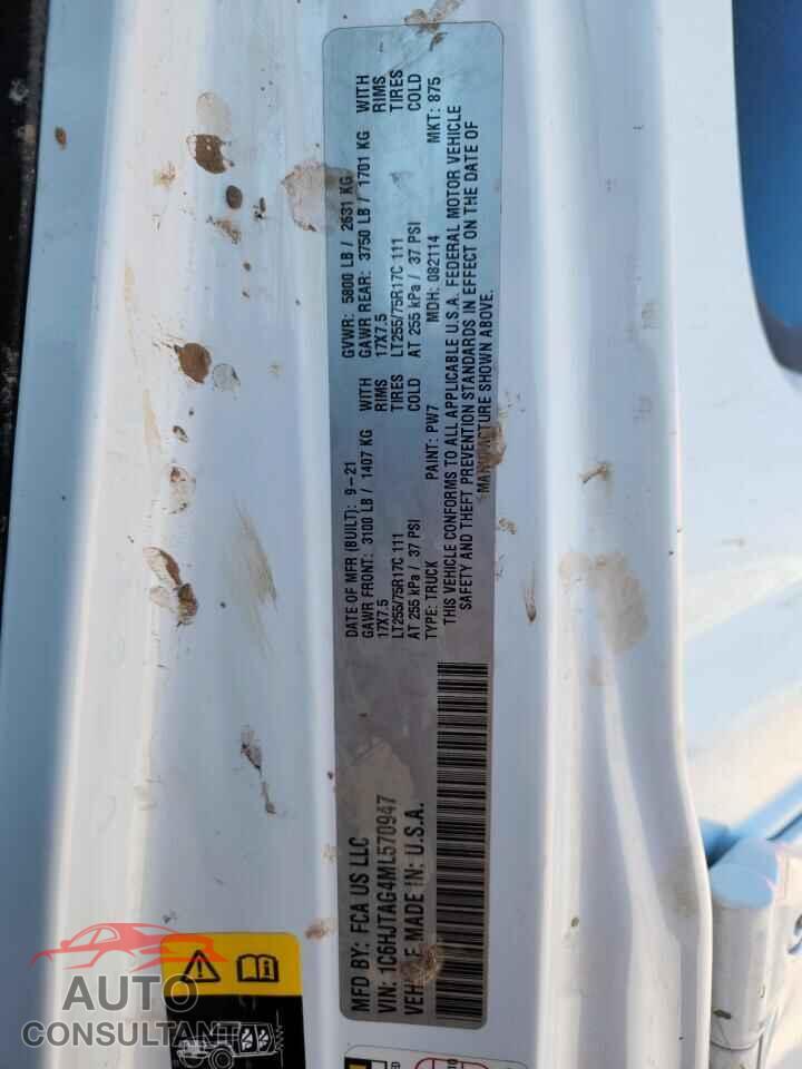 JEEP GLADIATOR 2021 - 1C6HJTAG4ML570947