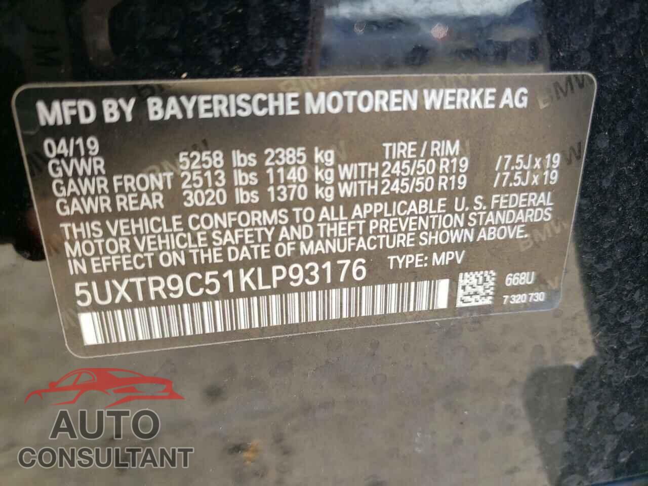 BMW X3 2019 - 5UXTR9C51KLP93176