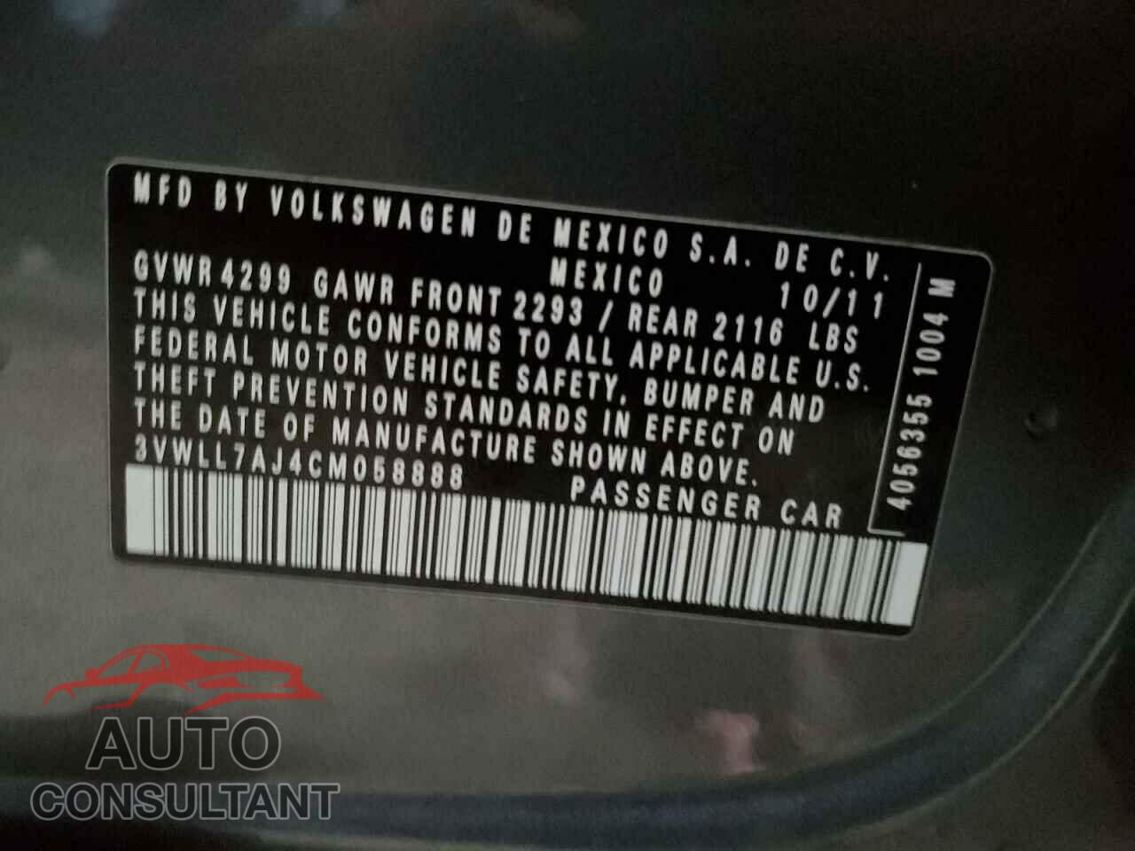 VOLKSWAGEN JETTA 2012 - 3VWLL7AJ4CM058888