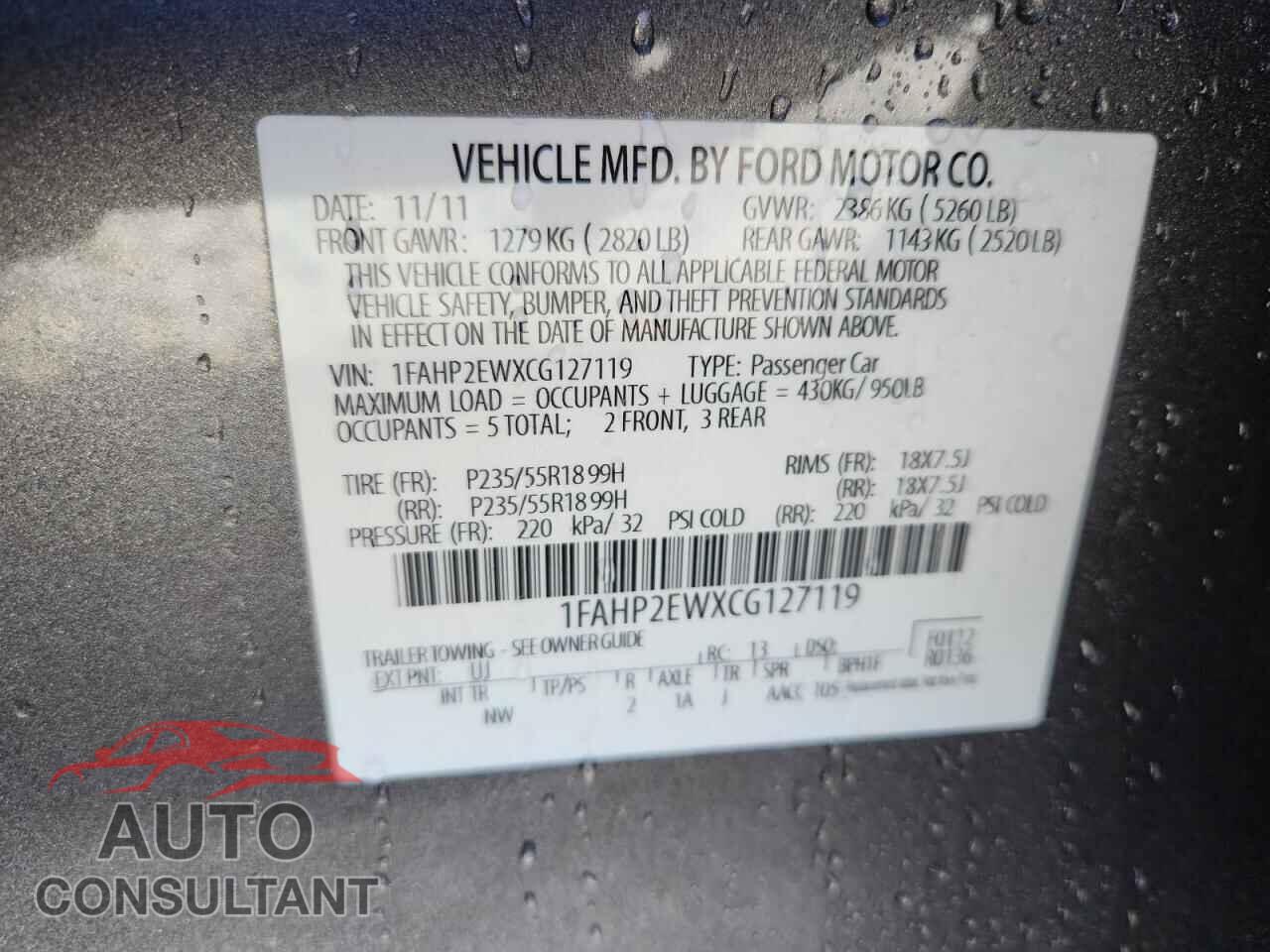 FORD TAURUS 2012 - 1FAHP2EWXCG127119