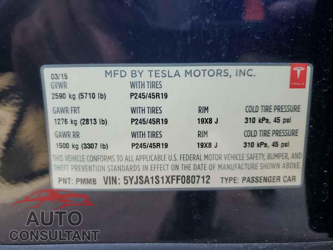 TESLA MODEL S 2015 - 5YJSA1S1XFF080712