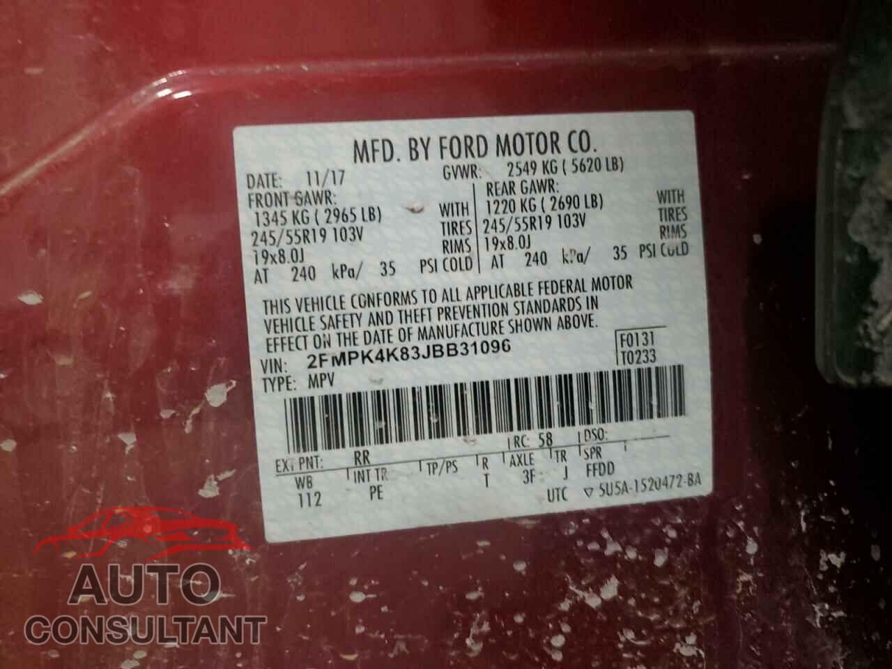 FORD EDGE 2018 - 2FMPK4K83JBB31096