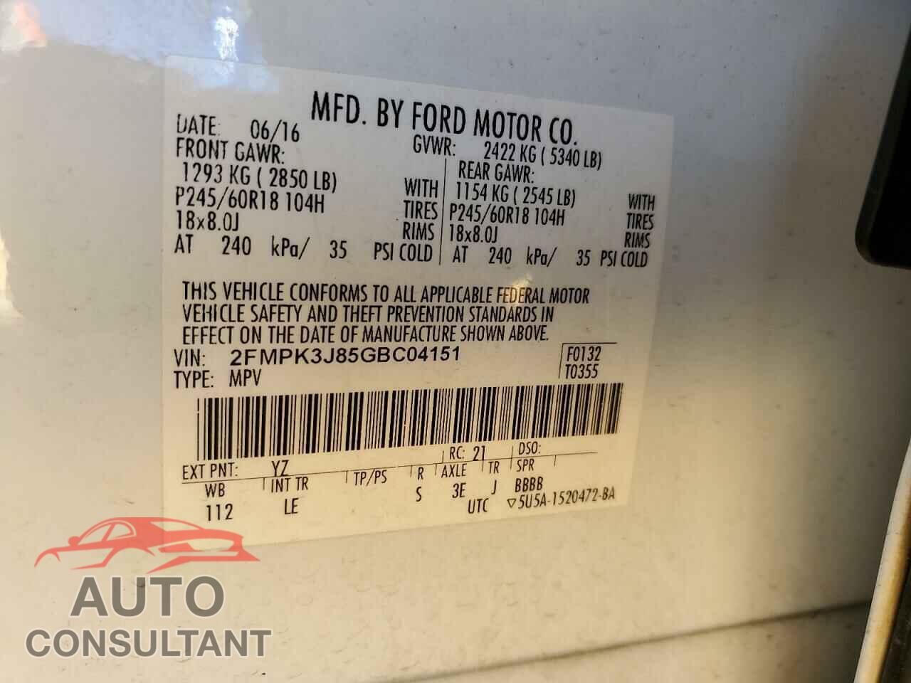 FORD EDGE 2016 - 2FMPK3J85GBC04151