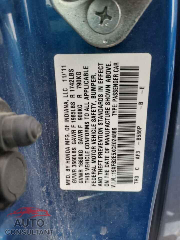 HONDA CIVIC 2012 - 19XFB2E5XCE024886