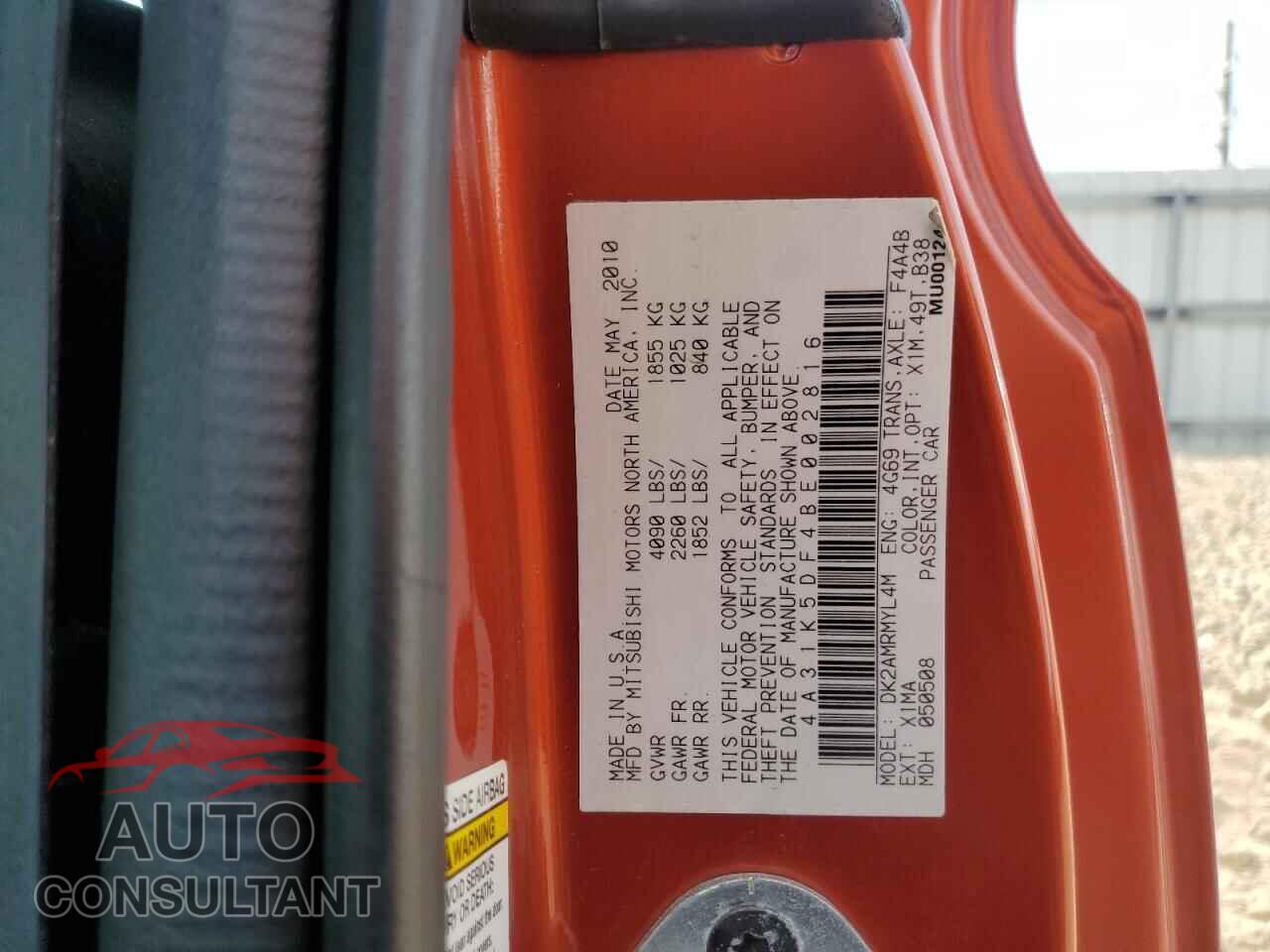 MITSUBISHI ECLIPSE 2011 - 4A31K5DF4BE002816