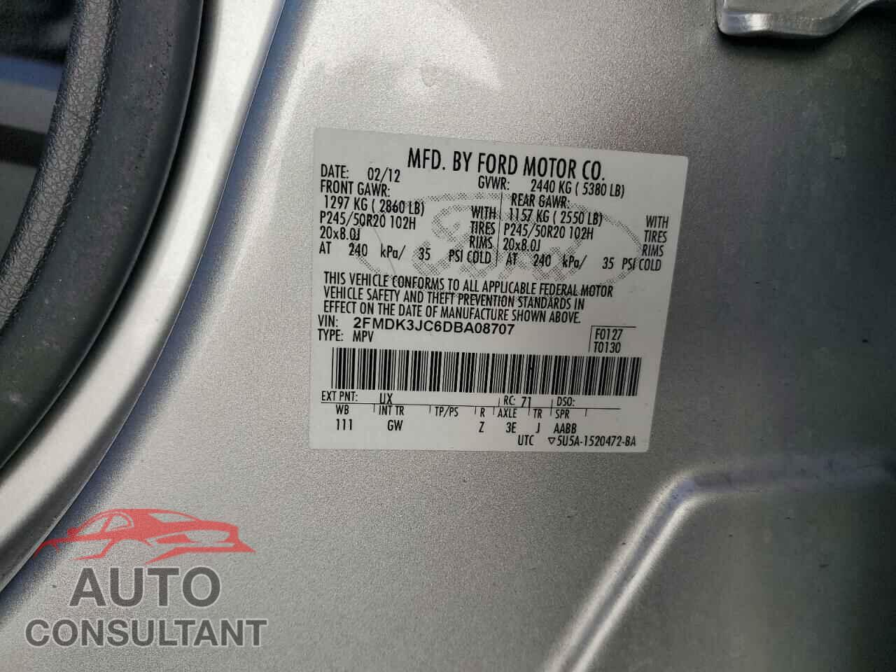 FORD EDGE 2013 - 2FMDK3JC6DBA08707