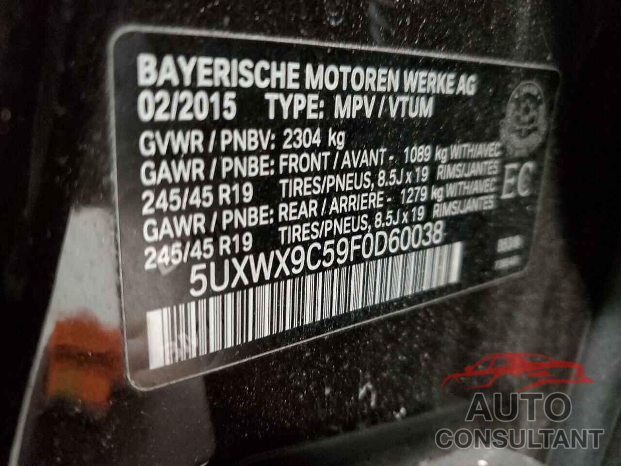 BMW X3 2015 - 5UXWX9C59F0D60038