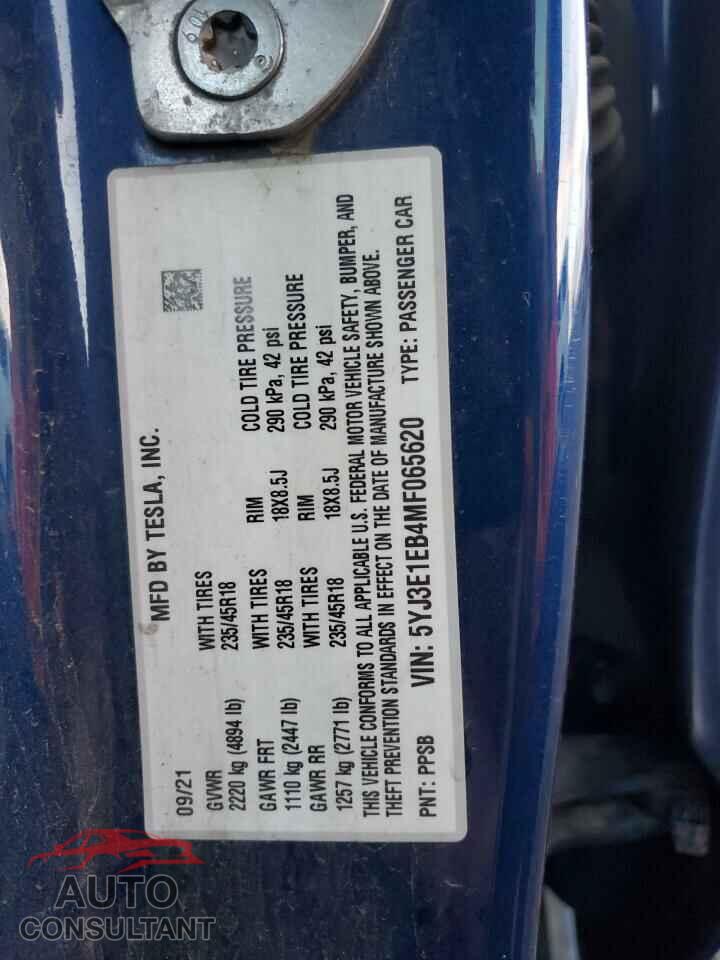 TESLA MODEL 3 2021 - 5YJ3E1EB4MF065620