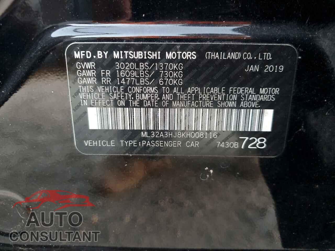 MITSUBISHI MIRAGE 2019 - ML32A3HJ8KH008116