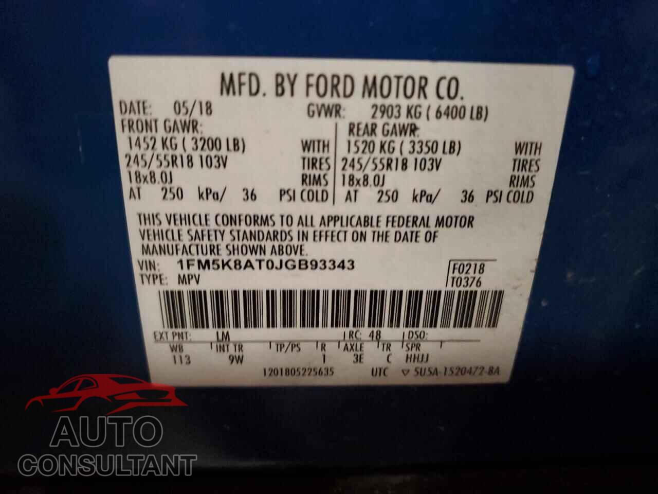 FORD EXPLORER 2018 - 1FM5K8AT0JGB93343