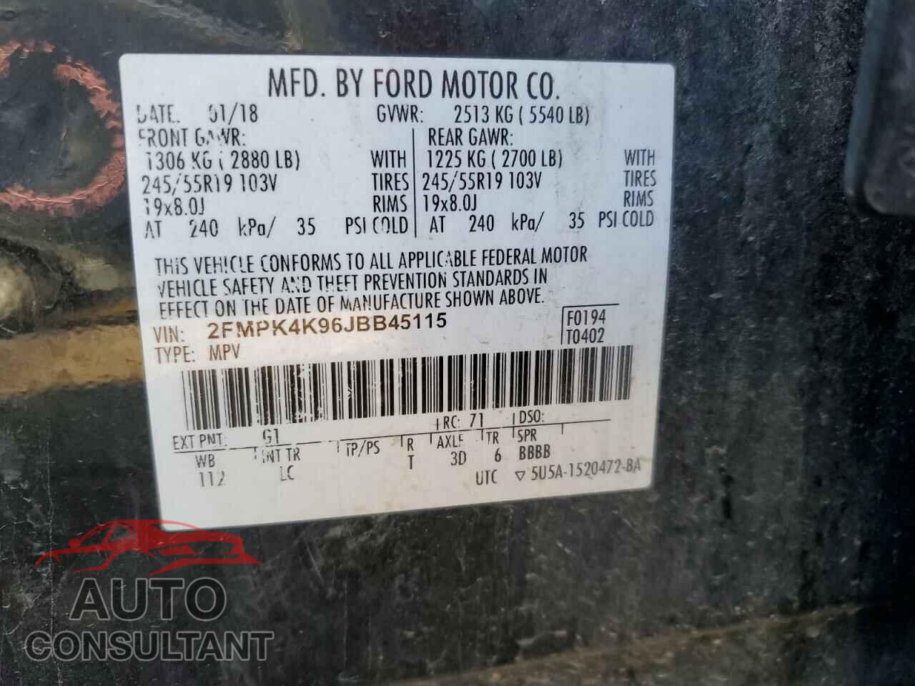 FORD EDGE 2018 - 2FMPK4K96JBB45115
