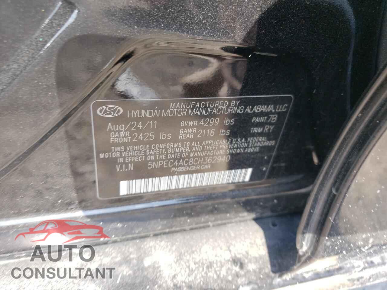 HYUNDAI SONATA 2012 - 5NPEC4AC8CH362940