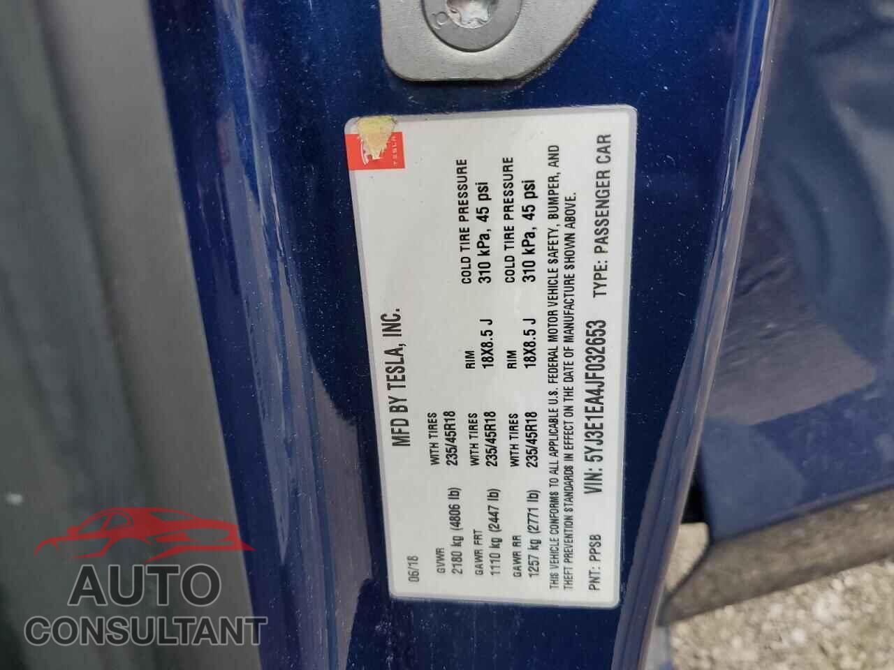 TESLA MODEL 3 2018 - 5YJ3E1EA4JF032653