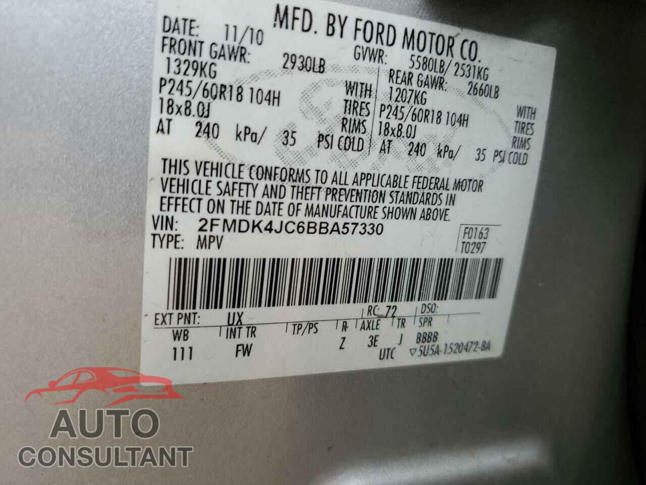 FORD EDGE 2011 - 2FMDK4JC6BBA57330
